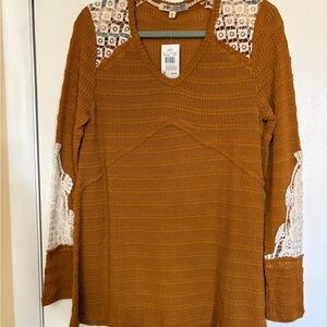 Jolt Mustard Knit Sweater with Lace Details NWT
